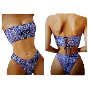 2 Piece Bikini Swim Bathing Suit Bandeau High Cut Women's WOMAN'S 8